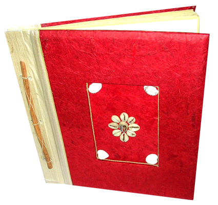 Photo Album, Handmade From Carton Decorated With Cinnamon Stick, Banana Bark Fibre And Sea Shell