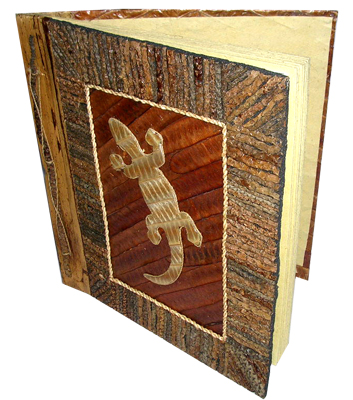 Photo Album, Handmade From Carton Decorated With Banana Bark Fibre, Coconut Wood And Animal