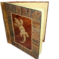 Photo Album, Handmade From Carton Decorated With Banana Bark Fibre, Coconut Wood And Animal
