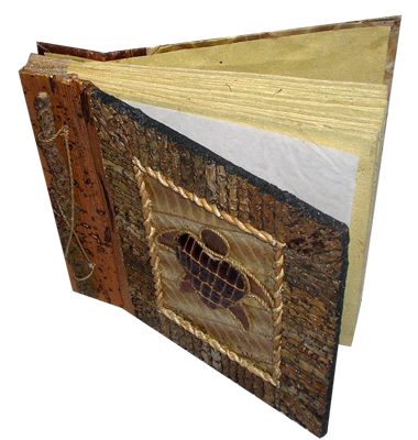 Photo Album, Handmade From Carton Decorated With Banana Bark Fibre, Coconut Wood And Animal