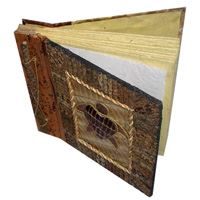 Photo Album, Handmade From Carton Decorated With Banana Bark Fibre, Coconut Wood And Animal