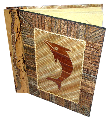 Photo Album, Handmade From Carton Decorated With Banana Bark Fibre, Coconut Wood And Animal