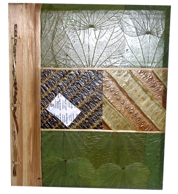 Photo Album, Handmade From Carton Decorated With Cinnamon Stick, Banana Bark Fibre And Natural Leaves