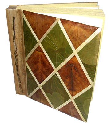 Photo Album, Handmade From Carton Decorated With Cinnamon Stick, Banana Bark Fibre And Natural Leaves