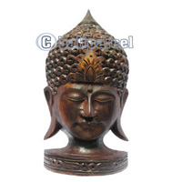 Buddha Mask Antique With Stand, Handmade From Albesia Wood
