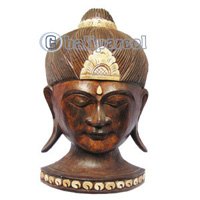 Buddha Mask Antique With Stand, Handmade From Albesia Wood