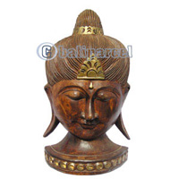 Buddha Mask Antique With Stand, Handmade From Albesia Wood