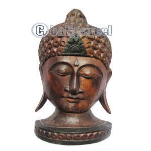 Buddha Mask Antique With Stand, Handmade From Albesia Wood