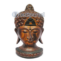 Buddha Mask Antique With Stand, Handmade From Albesia Wood
