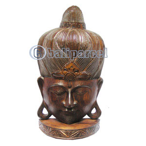 Buddha Mask Antique With Stand, Handmade From Albesia Wood