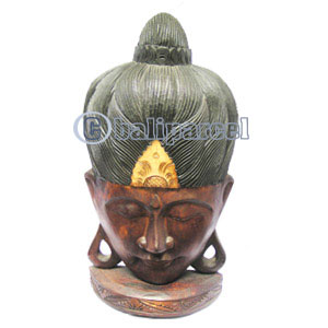 Buddha Mask Antique With Stand, Handmade From Albesia Wood