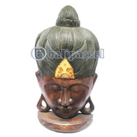 Buddha Mask Antique With Stand, Handmade From Albesia Wood