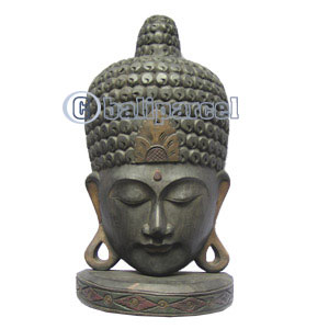 Buddha Mask Antique With Stand, Handmade From Albesia Wood