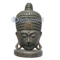 Buddha Mask Antique With Stand, Handmade From Albesia Wood