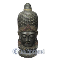 Buddha Mask Antique With Stand, Handmade From Albesia Wood