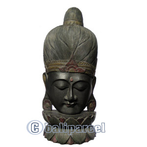 Buddha Mask Antique With Stand, Handmade From Albesia Wood