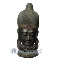 Buddha Mask Antique With Stand, Handmade From Albesia Wood