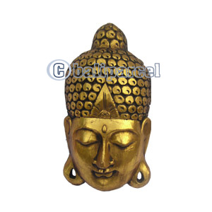 Buddha Mask With Gold Painted, Handmade From Albesia Wood