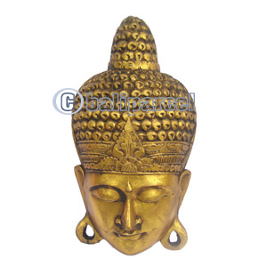 Buddha Mask With Gold Painted, Handmade From Albesia Wood