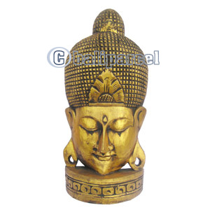 Buddha Mask With Gold Painted, Handmade From Albesia Wood
