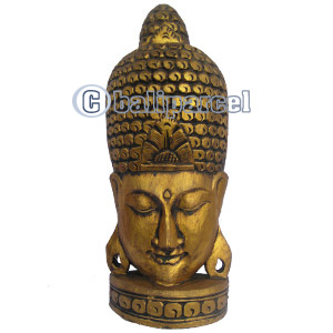 Buddha Mask With Gold Painted, Handmade From Albesia Wood