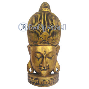 Buddha Mask With Gold Painted, Handmade From Albesia Wood