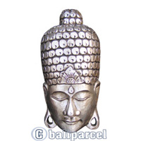 Buddha Mask With Silver Painted, Handmade From Albesia Wood