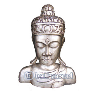 Buddha Head With Silver Painted, Handmade From Albesia Wood