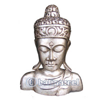 Buddha Head With Silver Painted, Handmade From Albesia Wood