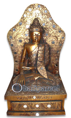 Buddha With Gold Painted, Handmade From Albesia Wood