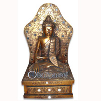 Buddha With Gold Painted, Handmade From Albesia Wood