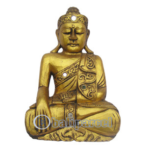 Buddha With Gold Painted, Handmade From Albesia Wood