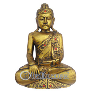 Buddha With Gold Painted, Handmade From Albesia Wood