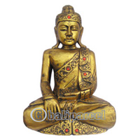 Buddha With Gold Painted, Handmade From Albesia Wood