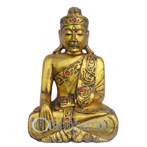 Buddha With Gold Painted, Handmade From Albesia Wood