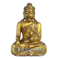 Buddha With Gold Painted, Handmade From Albesia Wood