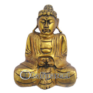 Buddha With Gold Painted, Handmade From Albesia Wood