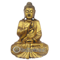 Buddha With Gold Painted, Handmade From Albesia Wood