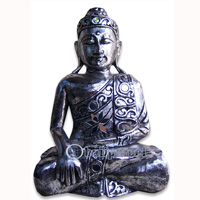 Buddha With Silver Painted, Handmade From Albesia Wood