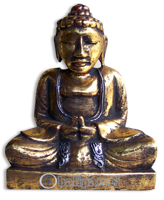 Buddha Antique With Gold Painted, Handmade From Albesia Wood