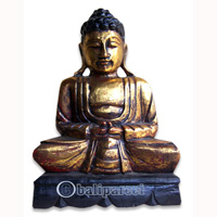 Buddha Head With Gold Painted, Handmade From Albesia Wood