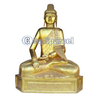 Buddha With Gold Painted, Handmade From Albesia Wood