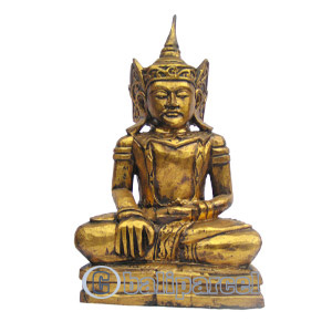 Buddha With Gold Painted, Handmade From Albesia Wood