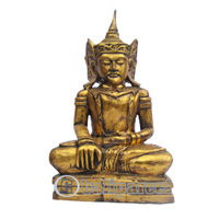 Buddha With Gold Painted, Handmade From Albesia Wood