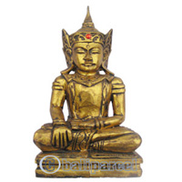 Buddha With Gold Painted, Handmade From Albesia Wood