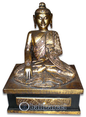 Buddha With Gold Painted, Handmade From Albesia Wood