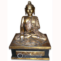 Buddha With Gold Painted, Handmade From Albesia Wood