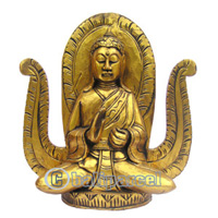 Buddha Standing With Gold Painted, Handmade From Albesia Wood