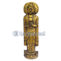 Buddha Standing With Gold Painted, Handmade From Albesia Wood