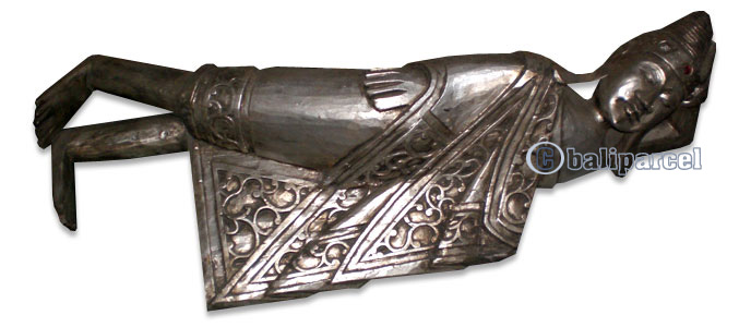 Buddha  With Silver Painted, Handmade From Albesia Wood